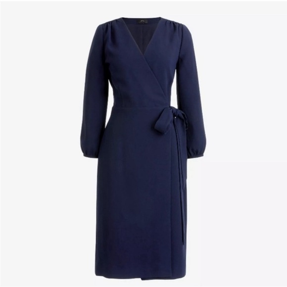 J. Crew Navy Blue 3/4 Sleeve Wrap Dress | 365 Crepe, Size 2 Like New - Picture 1 of 12